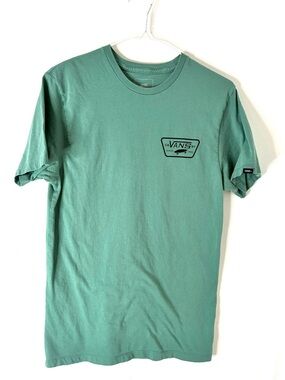Vans Custom Fit Green Crew Neck Tee Black Logo Front Back Skate Streetwear